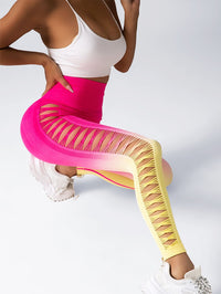 Women's High - Waisted Gradient Yoga Pants, Cutout Leggings, Booty Lifting, Athletic Long Tights For Fitness Workout, Breathable Sportswear - 7DAY'S