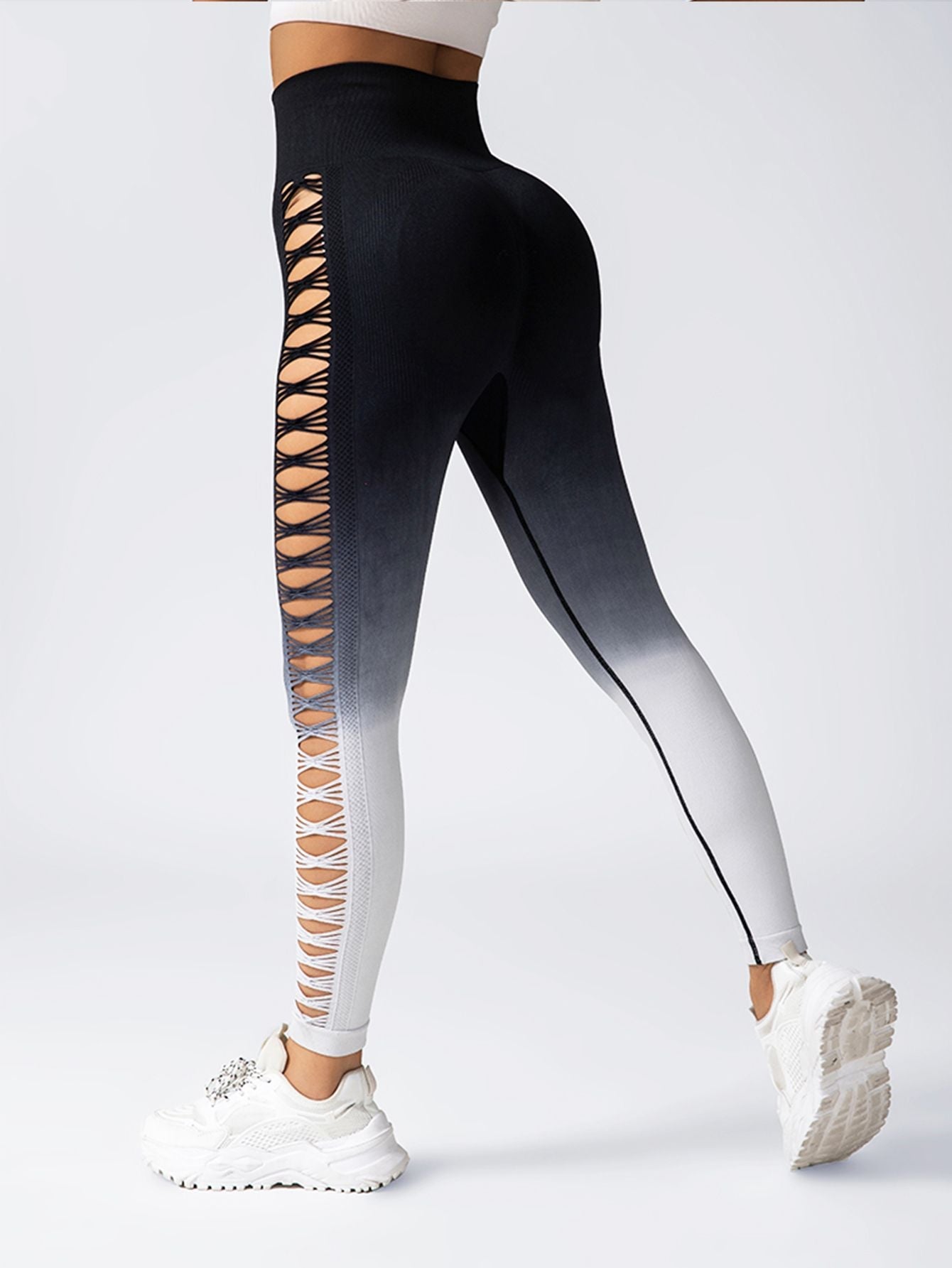Women's High - Waisted Gradient Yoga Pants, Cutout Leggings, Booty Lifting, Athletic Long Tights For Fitness Workout, Breathable Sportswear - 7DAY'S