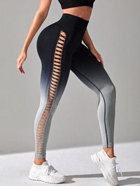 Women's High - Waisted Gradient Yoga Pants, Cutout Leggings, Booty Lifting, Athletic Long Tights For Fitness Workout, Breathable Sportswear - 7DAY'S