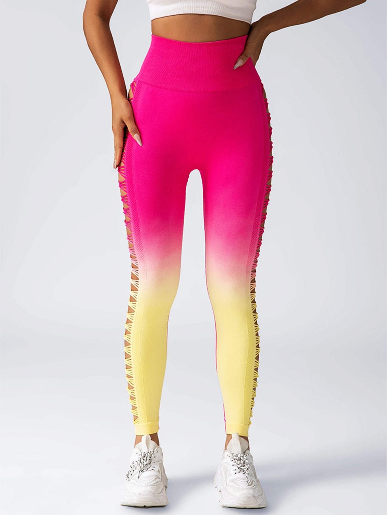 Women's High - Waisted Gradient Yoga Pants, Cutout Leggings, Booty Lifting, Athletic Long Tights For Fitness Workout, Breathable Sportswear - 7DAY'S