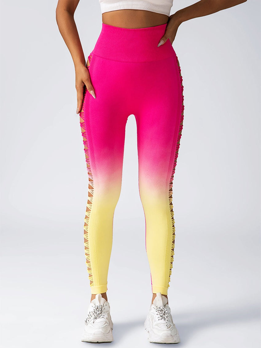 Women's High - Waisted Gradient Yoga Pants, Cutout Leggings, Booty Lifting, Athletic Long Tights For Fitness Workout, Breathable Sportswear - 7DAY'S