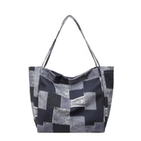 Women's Large Capacity Denim Color - contrast Check Idle Style Shoulder Commute Leisure Handbag Versatile Tote Bag - 7DAY'S