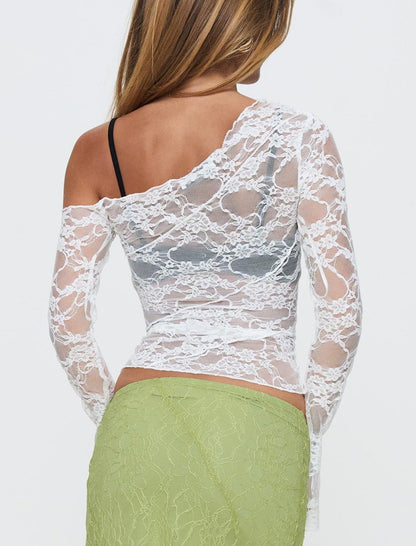 Womens Off The Shoulder Tops Lace Mesh Long Sleeve Going Out Shirts Crop Cute Y2K Fall Trendy 2025 - 7DAY'S