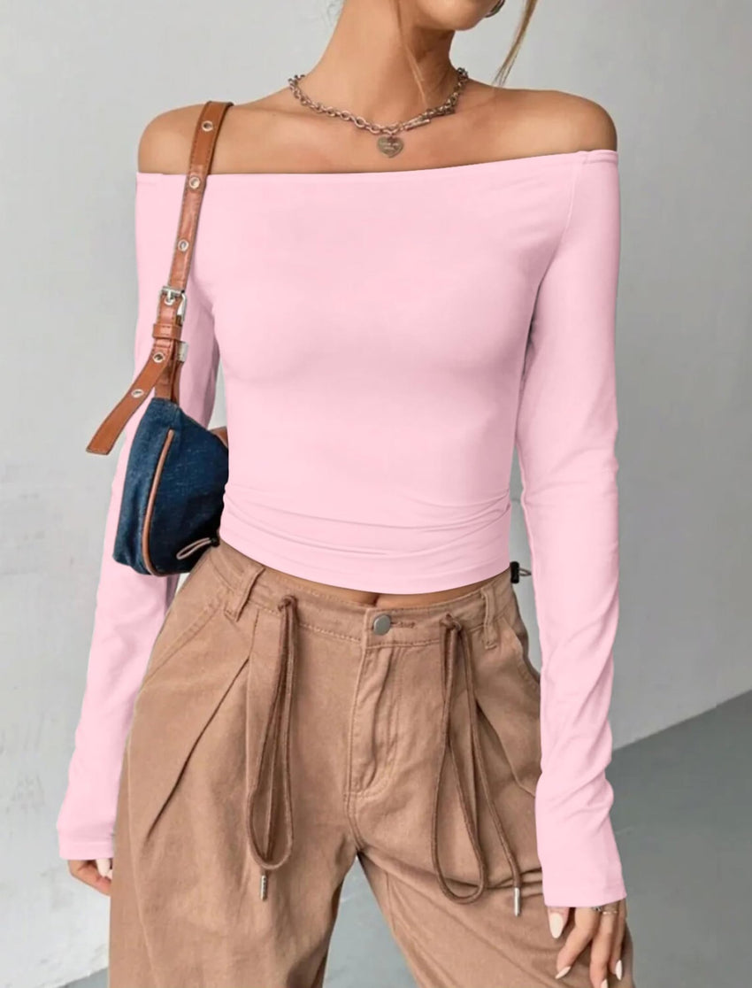 Womens Off The Shoulder Tops Long Sleeve Going Out Basic Shirts Cute Y2K Fall Trendy Fashion 2025 - 7DAY'S