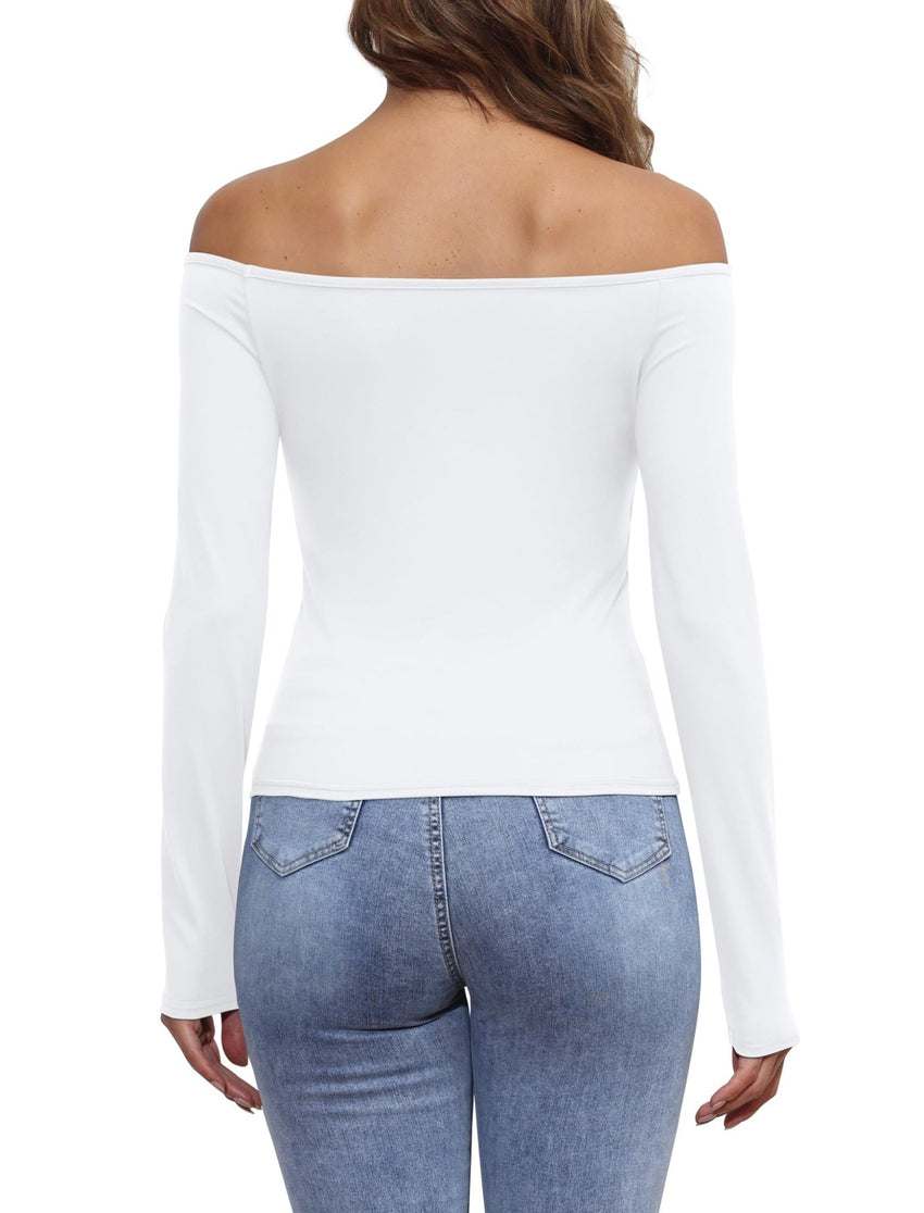 Womens Off The Shoulder Tops Long Sleeve Going Out Basic Shirts Cute Y2K Fall Trendy Fashion 2025 - 7DAY'S