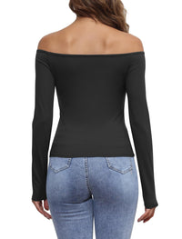 Womens Off The Shoulder Tops Long Sleeve Going Out Basic Shirts Cute Y2K Fall Trendy Fashion 2025 - 7DAY'S
