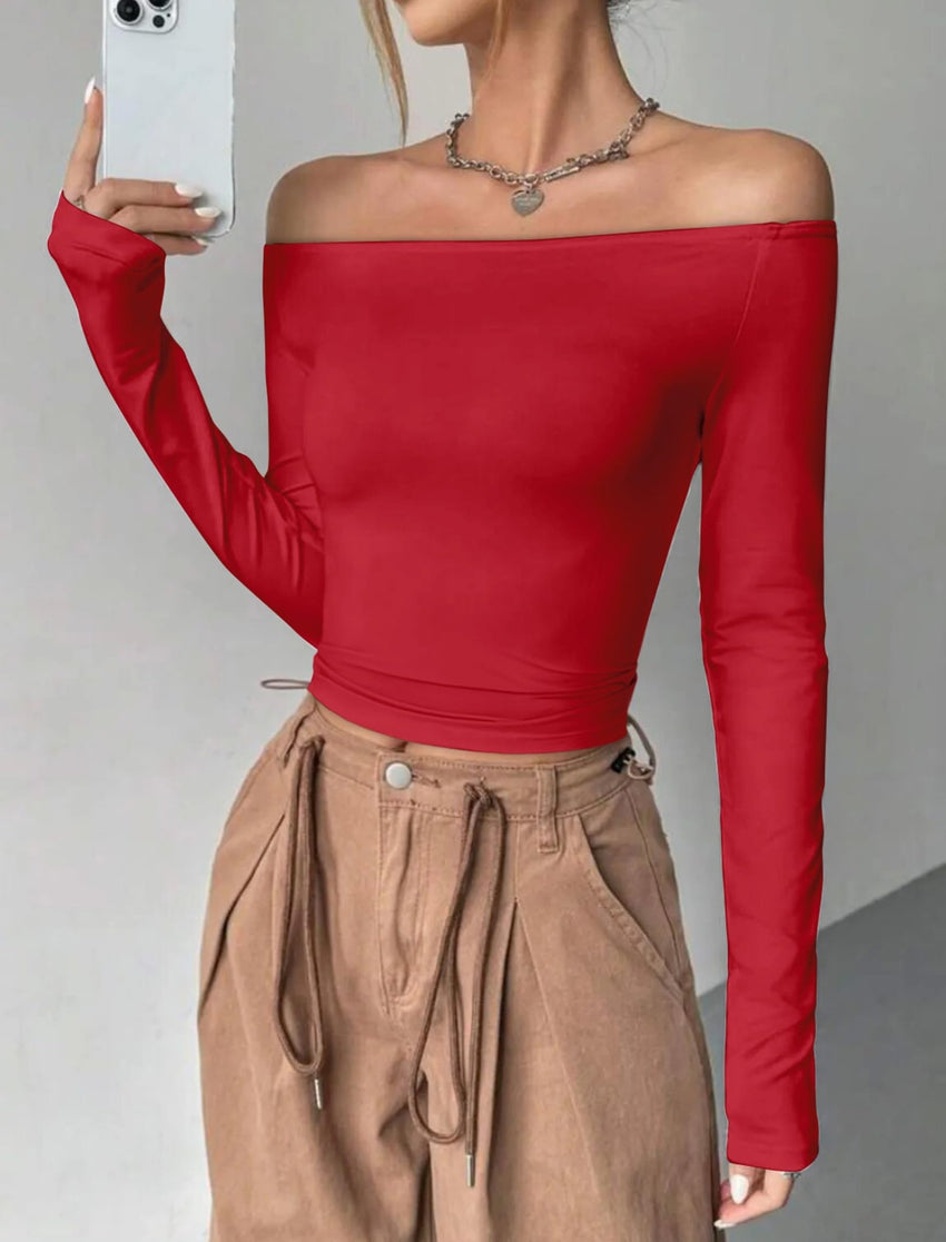 Womens Off The Shoulder Tops Long Sleeve Going Out Basic Shirts Cute Y2K Fall Trendy Fashion 2025 - 7DAY'S