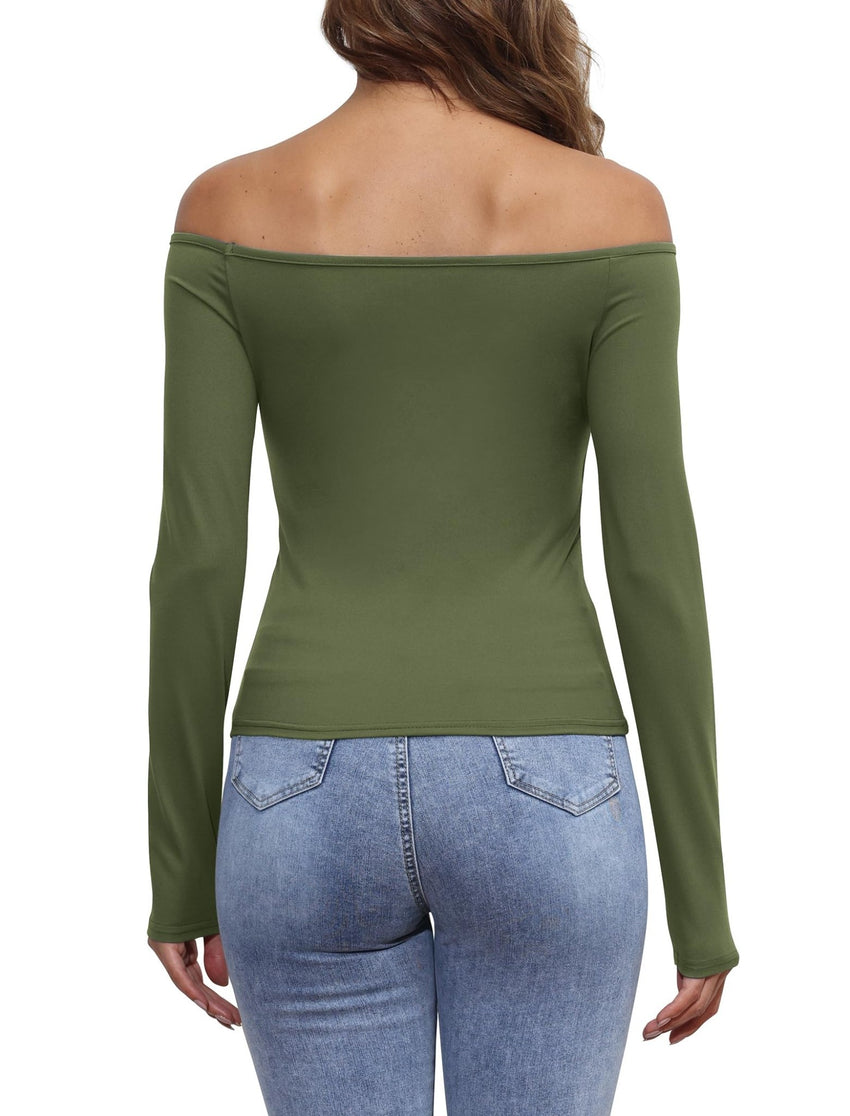 Womens Off The Shoulder Tops Long Sleeve Going Out Basic Shirts Cute Y2K Fall Trendy Fashion 2025 - 7DAY'S