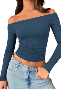 Womens Off The Shoulder Tops Long Sleeve Going Out Basic Shirts Cute Y2K Fall Trendy Fashion 2025 - 7DAY'S