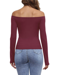 Womens Off The Shoulder Tops Long Sleeve Going Out Basic Shirts Cute Y2K Fall Trendy Fashion 2025 - 7DAY'S