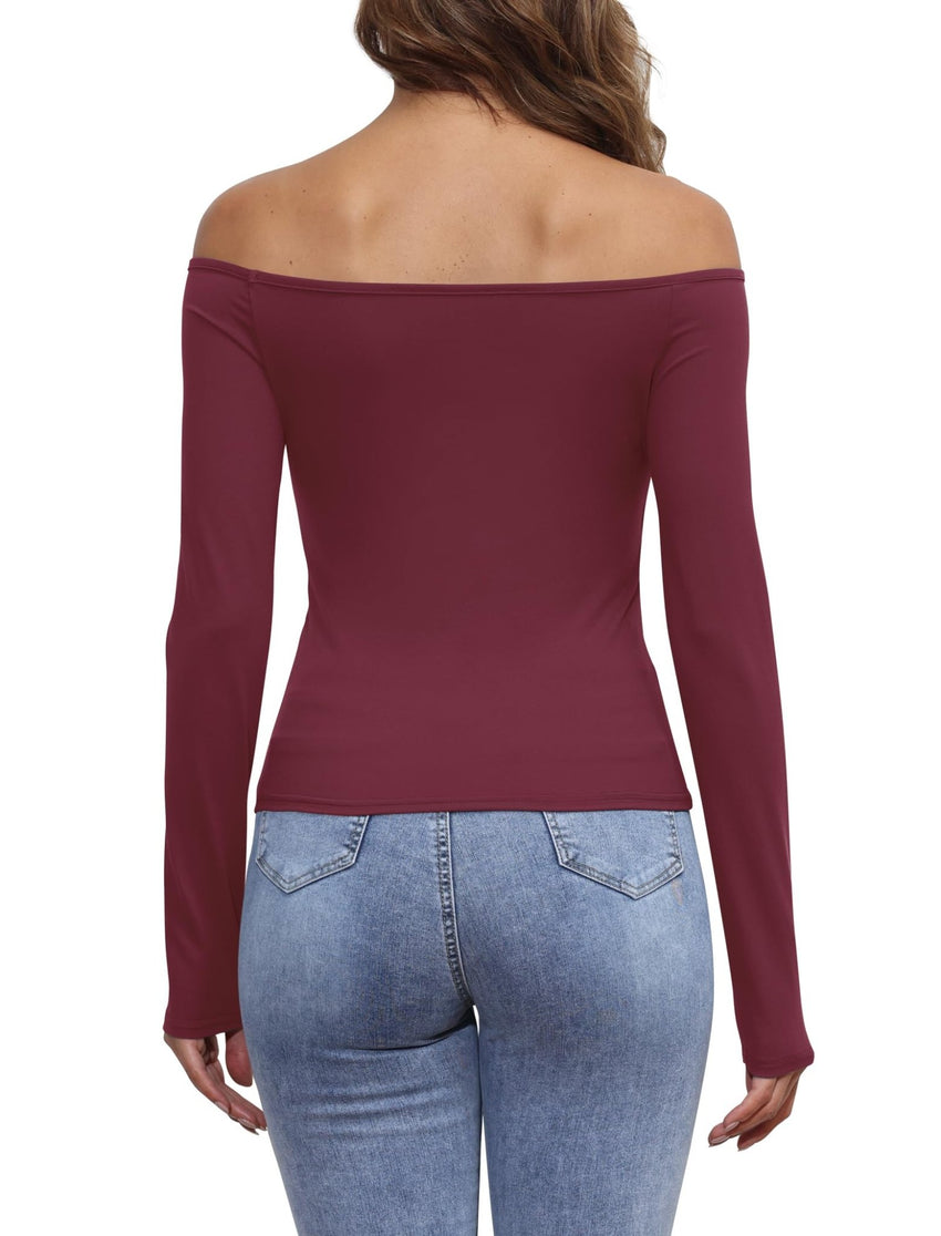 Womens Off The Shoulder Tops Long Sleeve Going Out Basic Shirts Cute Y2K Fall Trendy Fashion 2025 - 7DAY'S