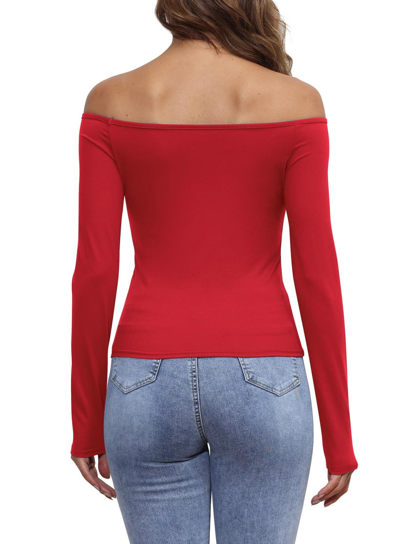 Womens Off The Shoulder Tops Long Sleeve Going Out Basic Shirts Cute Y2K Fall Trendy Fashion 2025 - 7DAY'S