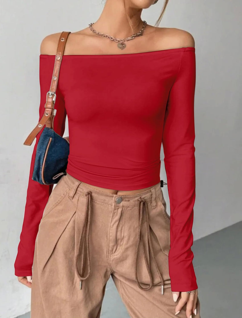 Womens Off The Shoulder Tops Long Sleeve Going Out Basic Shirts Cute Y2K Fall Trendy Fashion 2025 - 7DAY'S