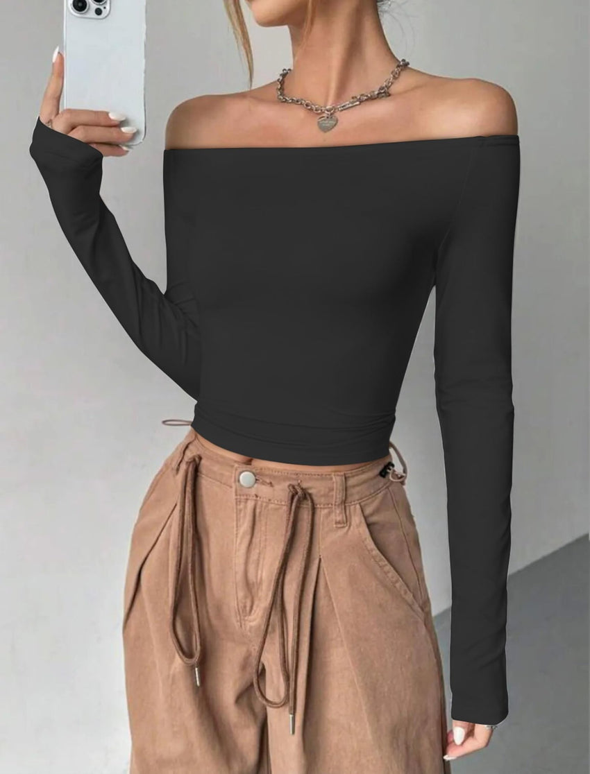 Womens Off The Shoulder Tops Long Sleeve Going Out Basic Shirts Cute Y2K Fall Trendy Fashion 2025 - 7DAY'S