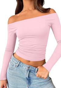 Womens Off The Shoulder Tops Long Sleeve Going Out Basic Shirts Cute Y2K Fall Trendy Fashion 2025 - 7DAY'S