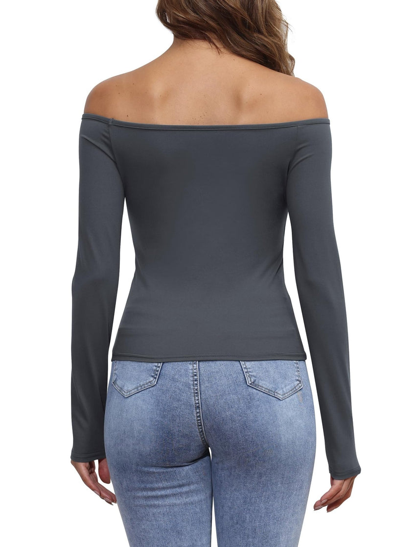 Womens Off The Shoulder Tops Long Sleeve Going Out Basic Shirts Cute Y2K Fall Trendy Fashion 2025 - 7DAY'S