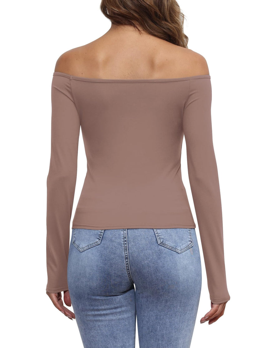 Womens Off The Shoulder Tops Long Sleeve Going Out Basic Shirts Cute Y2K Fall Trendy Fashion 2025 - 7DAY'S