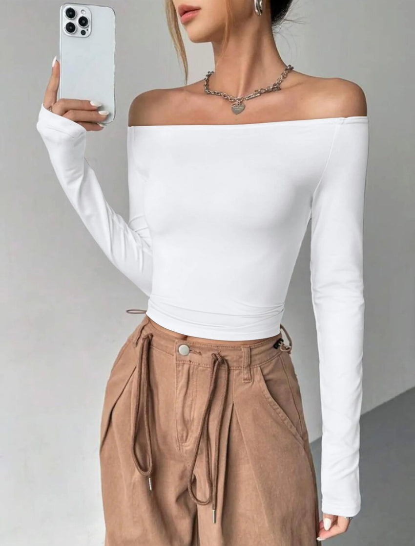 Womens Off The Shoulder Tops Long Sleeve Going Out Basic Shirts Cute Y2K Fall Trendy Fashion 2025 - 7DAY'S