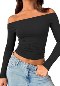 Womens Off The Shoulder Tops Long Sleeve Going Out Basic Shirts Cute Y2K Fall Trendy Fashion 2025 - 7DAY'S