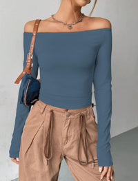 Womens Off The Shoulder Tops Long Sleeve Going Out Basic Shirts Cute Y2K Fall Trendy Fashion 2025 - 7DAY'S