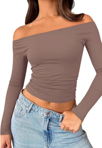 Womens Off The Shoulder Tops Long Sleeve Going Out Basic Shirts Cute Y2K Fall Trendy Fashion 2025 - 7DAY'S