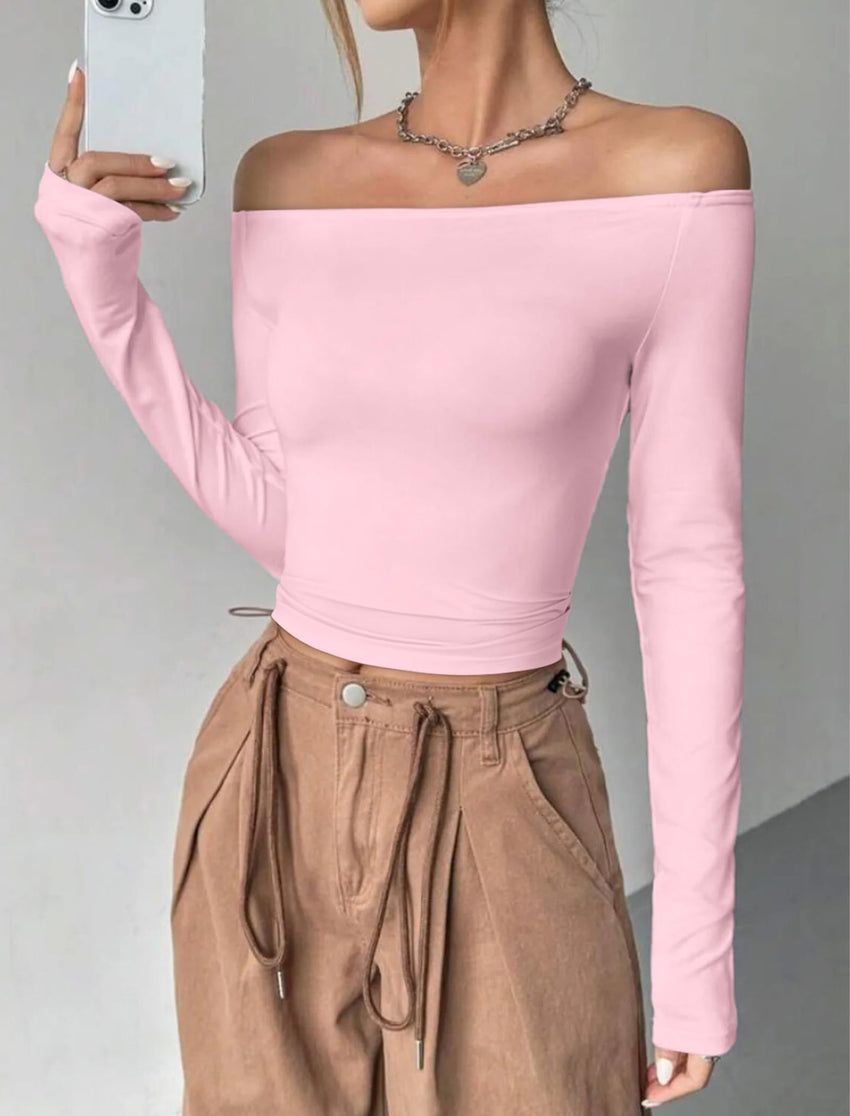 Womens Off The Shoulder Tops Long Sleeve Going Out Basic Shirts Cute Y2K Fall Trendy Fashion 2025 - 7DAY'S