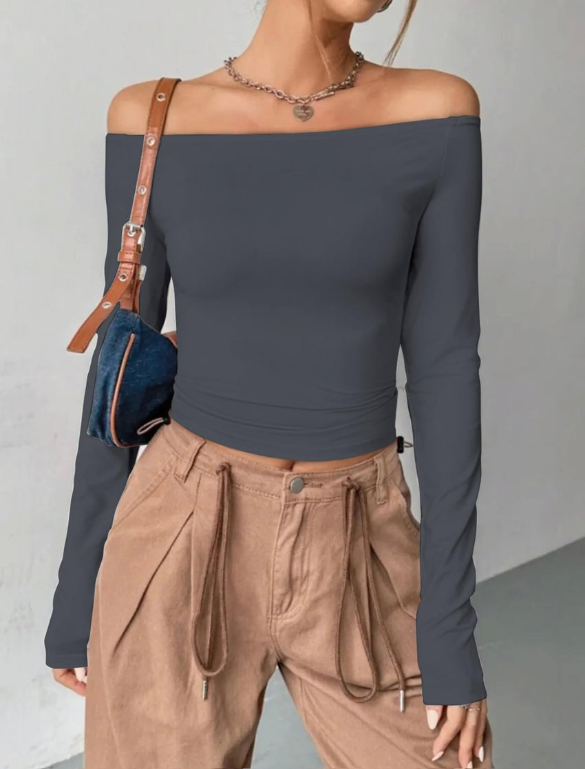Womens Off The Shoulder Tops Long Sleeve Going Out Basic Shirts Cute Y2K Fall Trendy Fashion 2025 - 7DAY'S