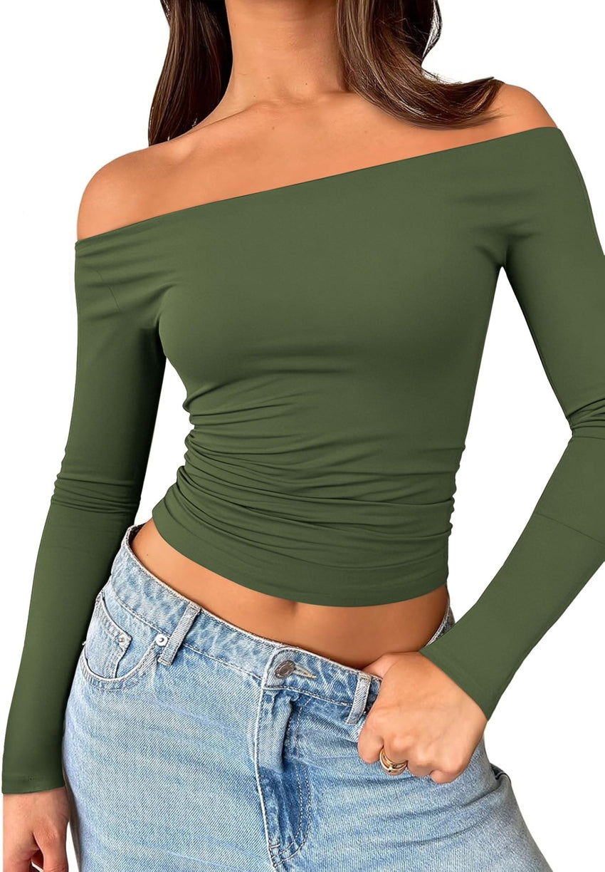 Womens Off The Shoulder Tops Long Sleeve Going Out Basic Shirts Cute Y2K Fall Trendy Fashion 2025 - 7DAY'S