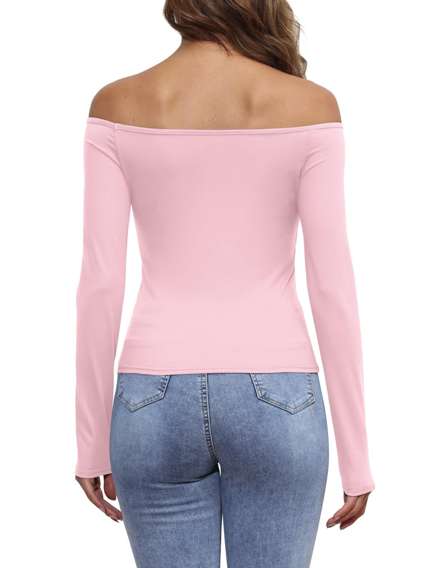 Womens Off The Shoulder Tops Long Sleeve Going Out Basic Shirts Cute Y2K Fall Trendy Fashion 2025 - 7DAY'S