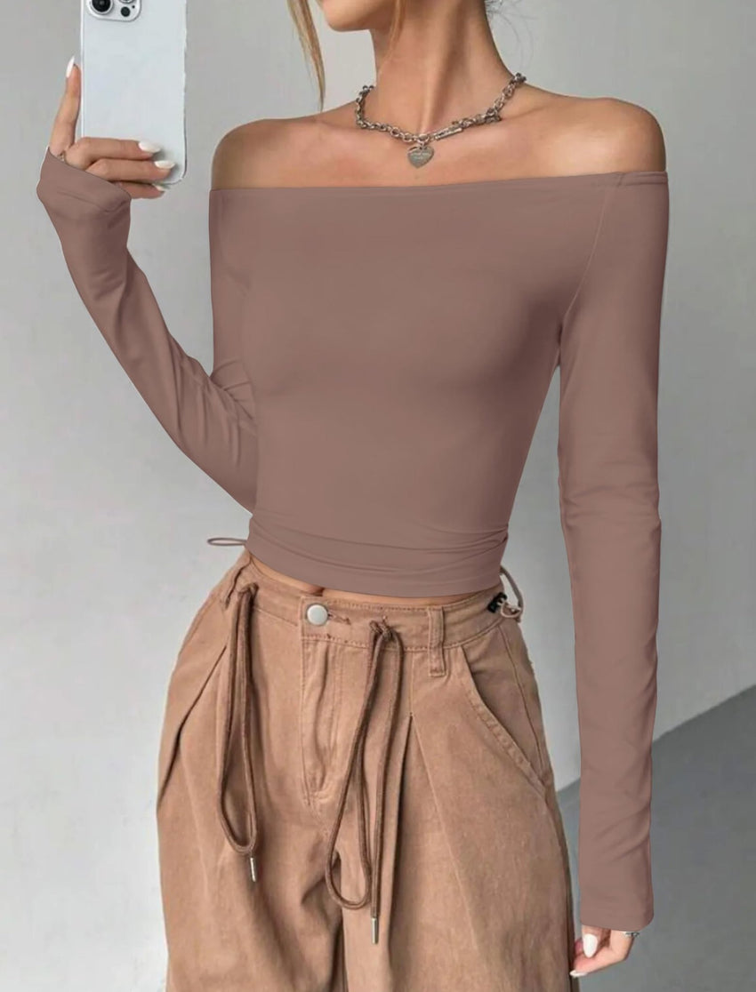 Womens Off The Shoulder Tops Long Sleeve Going Out Basic Shirts Cute Y2K Fall Trendy Fashion 2025 - 7DAY'S