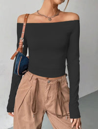 Womens Off The Shoulder Tops Long Sleeve Going Out Basic Shirts Cute Y2K Fall Trendy Fashion 2025 - 7DAY'S