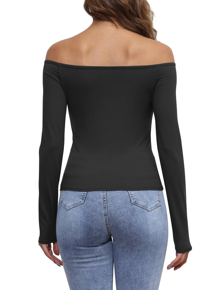 Womens Off The Shoulder Tops Long Sleeve Going Out Basic Shirts Cute Y2K Fall Trendy Fashion 2025 - 7DAY'S