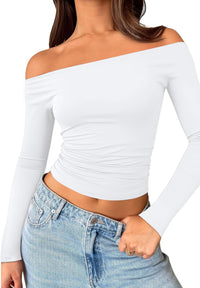 Womens Off The Shoulder Tops Long Sleeve Going Out Basic Shirts Cute Y2K Fall Trendy Fashion 2025 - 7DAY'S