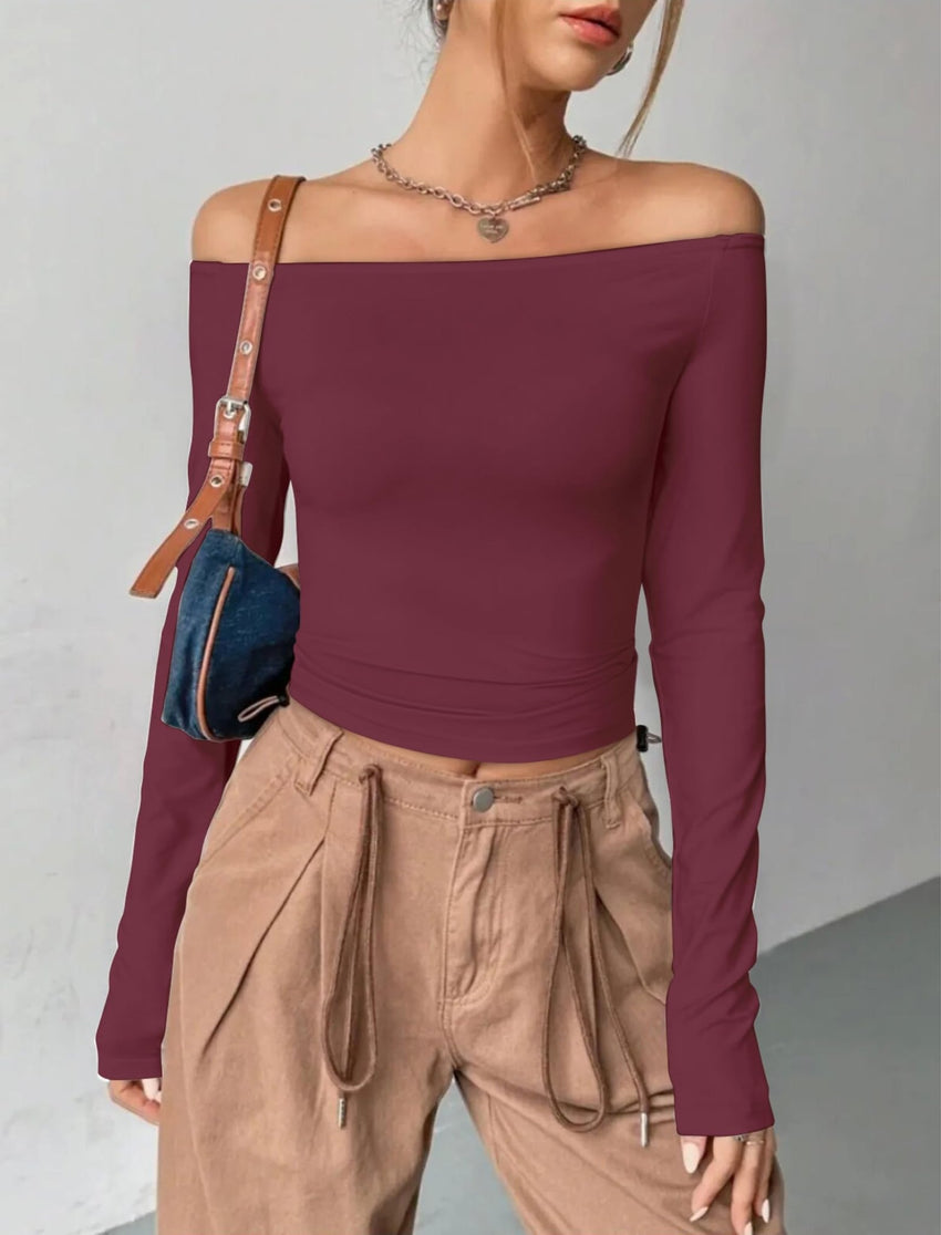 Womens Off The Shoulder Tops Long Sleeve Going Out Basic Shirts Cute Y2K Fall Trendy Fashion 2025 - 7DAY'S