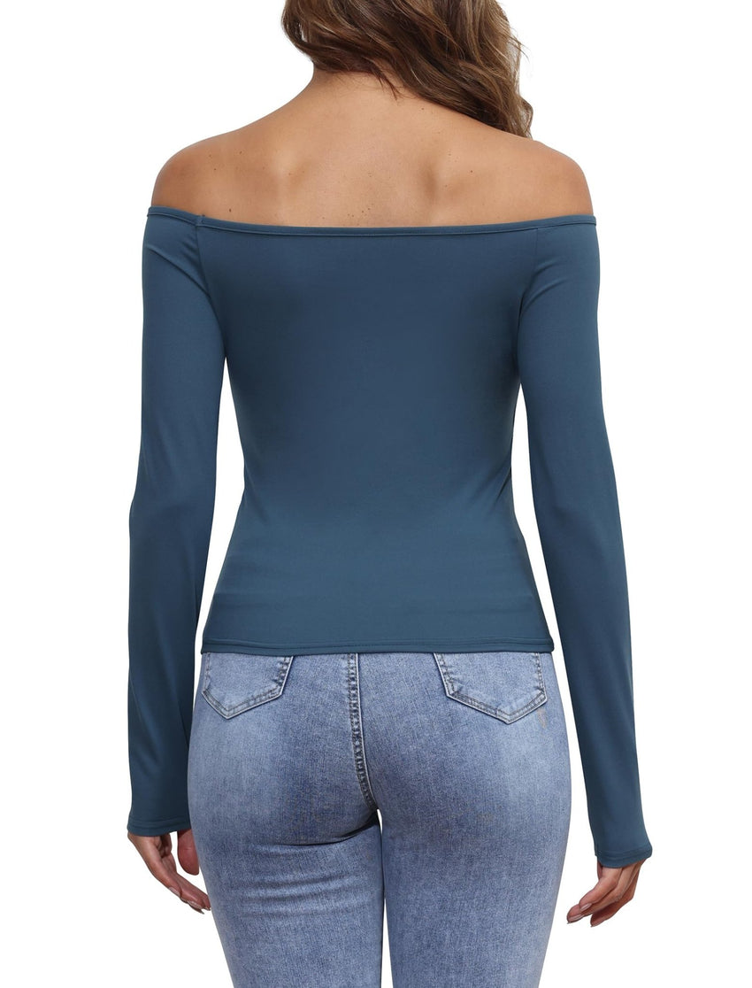 Womens Off The Shoulder Tops Long Sleeve Going Out Basic Shirts Cute Y2K Fall Trendy Fashion 2025 - 7DAY'S