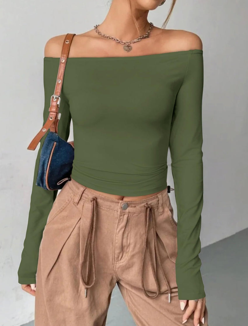 Womens Off The Shoulder Tops Long Sleeve Going Out Basic Shirts Cute Y2K Fall Trendy Fashion 2025 - 7DAY'S