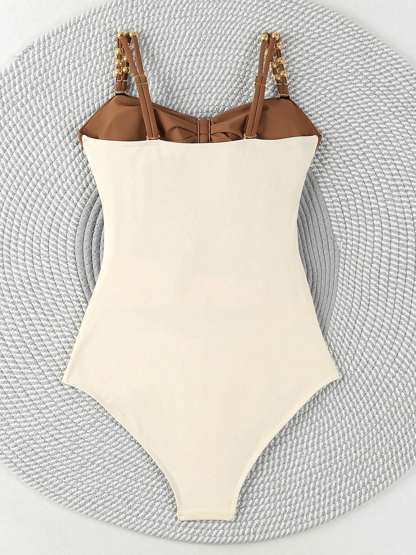 Women's one - piece patchwork color camisole swimsuit metal design - 7DAY'S