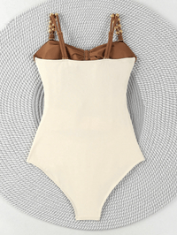 Women's one - piece patchwork color camisole swimsuit metal design - 7DAY'S