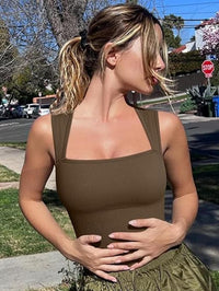 Women's One - piece Set Sleeveless Square Neck Skinny Yoga Bodysuit, Women's Sportswear Clothing - 7DAY'S