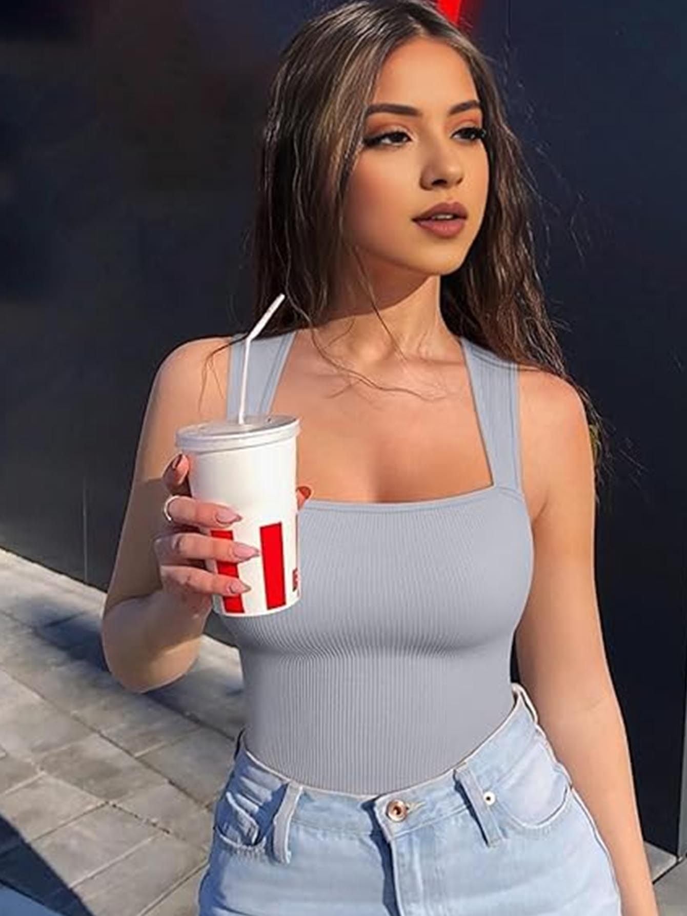 Women's One - piece Set Sleeveless Square Neck Skinny Yoga Bodysuit, Women's Sportswear Clothing - 7DAY'S