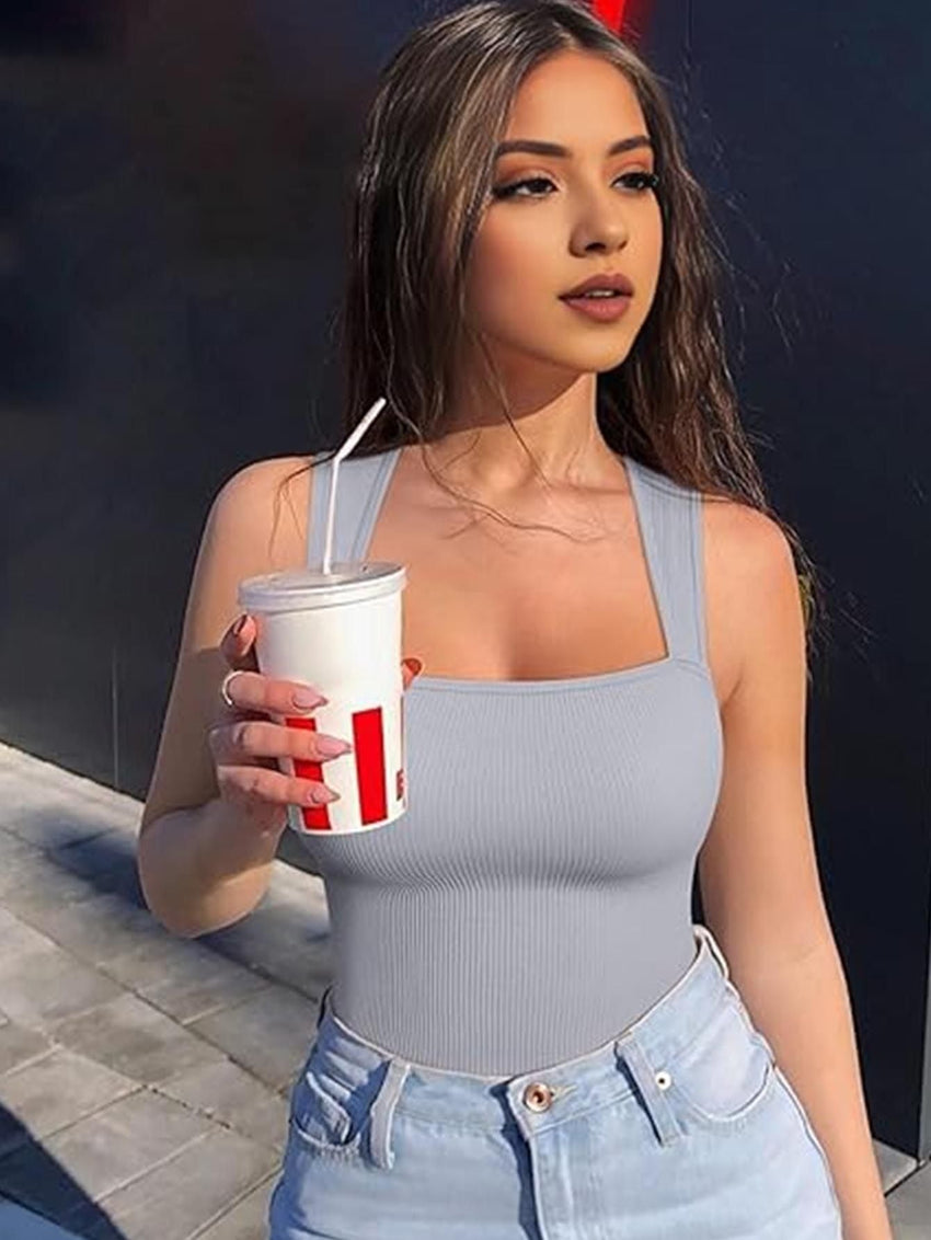 Women's One - piece Set Sleeveless Square Neck Skinny Yoga Bodysuit, Women's Sportswear Clothing - 7DAY'S