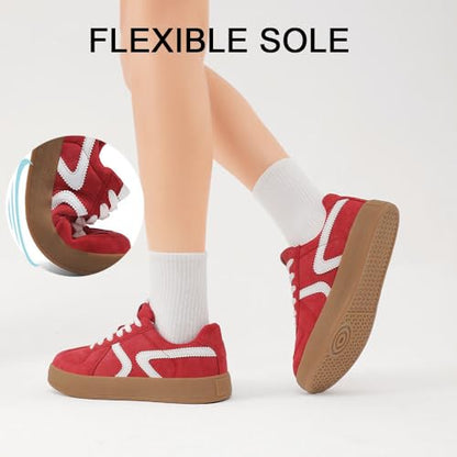 Women's Retro Fashion Sneakers - Gum Sole Suede Casual Walking Footwear Skate Shoes Non Slip Trainers - 7DAY'S