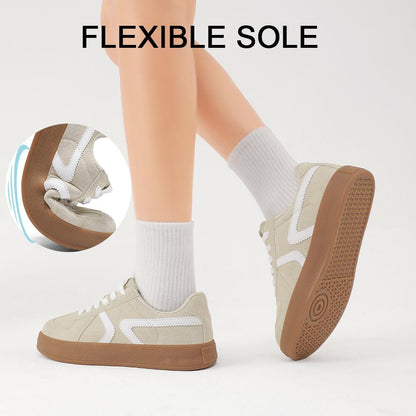Women's Retro Fashion Sneakers - Gum Sole Suede Casual Walking Footwear Skate Shoes Non Slip Trainers - 7DAY'S