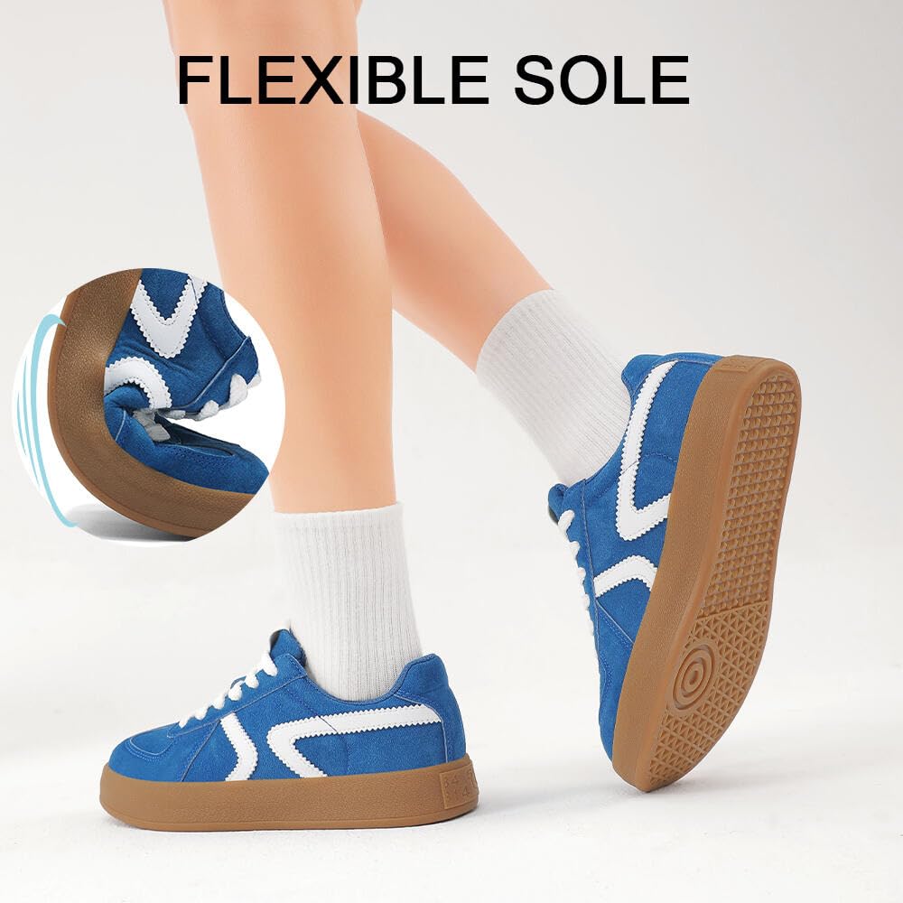 Women's Retro Fashion Sneakers - Gum Sole Suede Casual Walking Footwear Skate Shoes Non Slip Trainers - 7DAY'S