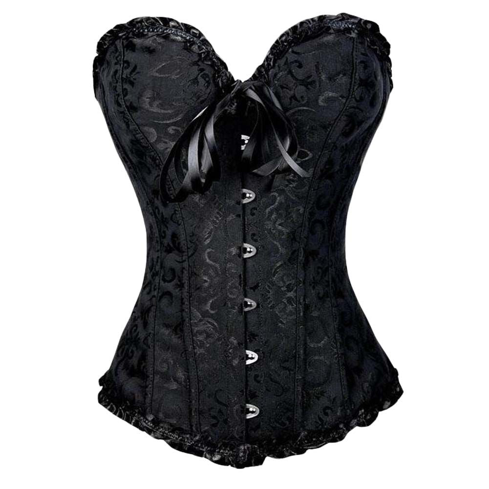 Womens Sexy Lace Corset Bustier Body Sculpting Wear Lace - up Overbust Corset Top, Black - 7DAY'S