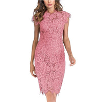 Women's Sleeveless Lace Floral Elegant Cocktail Dress Crew Neck Knee Length for Party - 7DAY'S