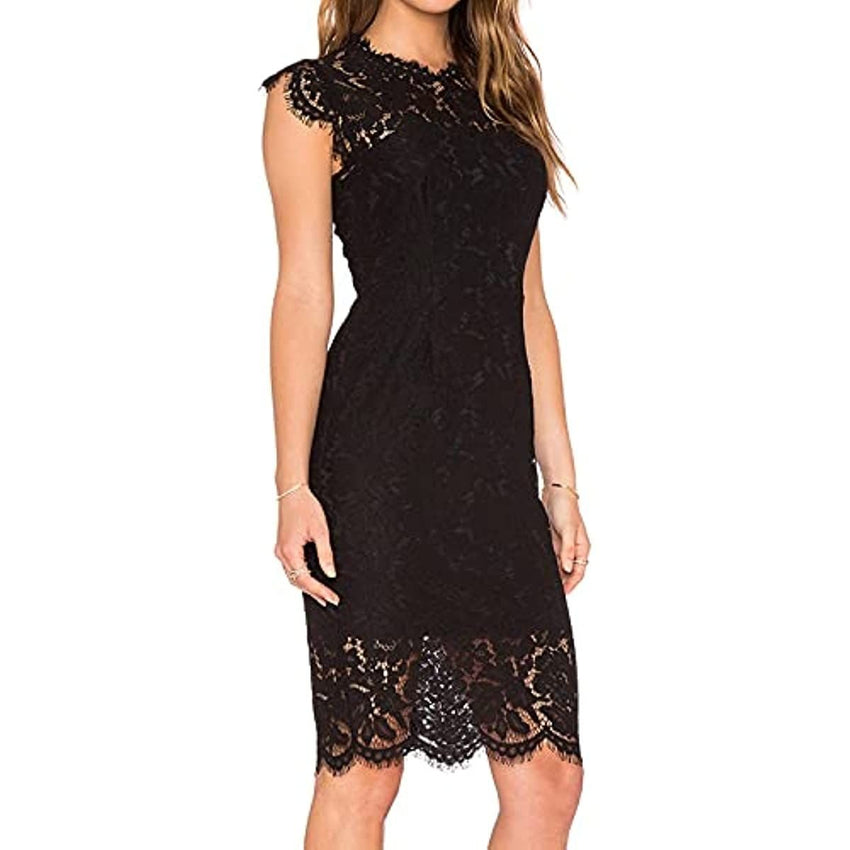 Women's Sleeveless Lace Floral Elegant Cocktail Dress Crew Neck Knee Length for Party - 7DAY'S