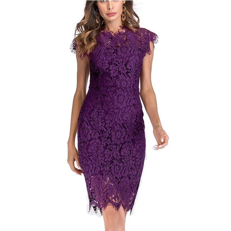 Women's Sleeveless Lace Floral Elegant Cocktail Dress Crew Neck Knee Length for Party - 7DAY'S