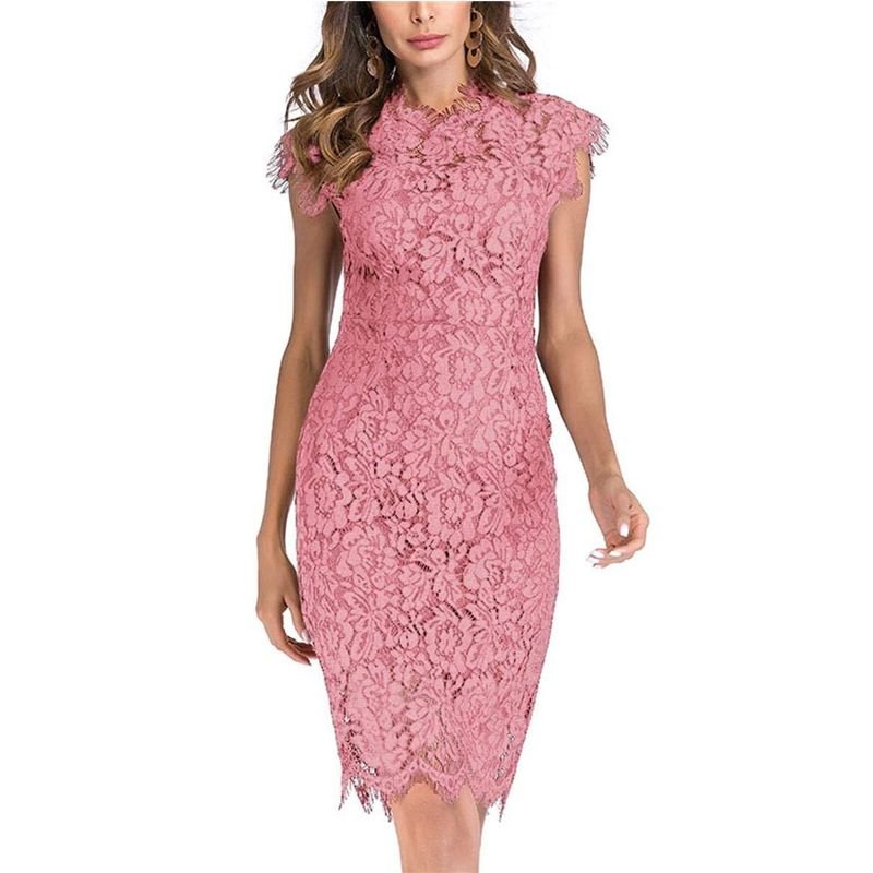 Women's Sleeveless Lace Floral Elegant Cocktail Dress Crew Neck Knee Length for Party - 7DAY'S