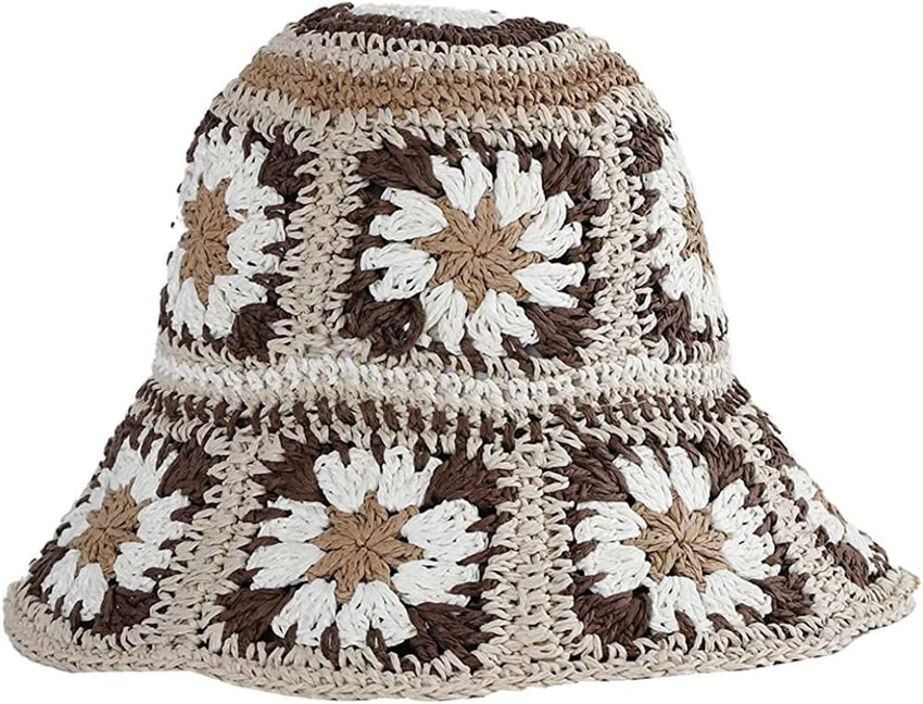 Women's Straw Sun Hat Floral Woven Bucket Hat Fishing Hat Beach Hat Hand Woven Foldable Cap - 7DAY'S